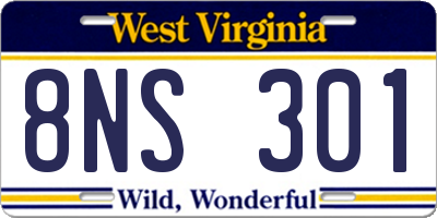 WV license plate 8NS301