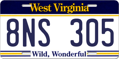 WV license plate 8NS305