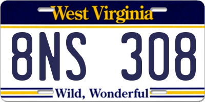 WV license plate 8NS308