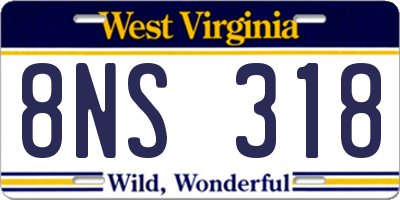 WV license plate 8NS318