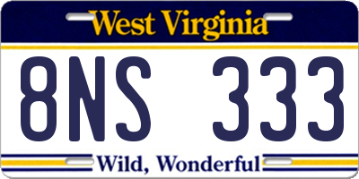 WV license plate 8NS333