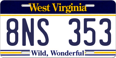 WV license plate 8NS353