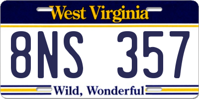 WV license plate 8NS357