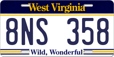 WV license plate 8NS358