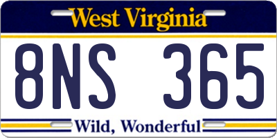 WV license plate 8NS365