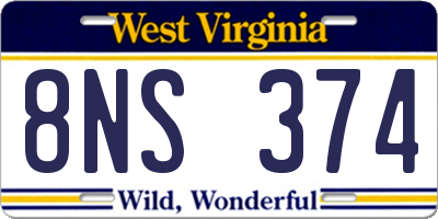 WV license plate 8NS374