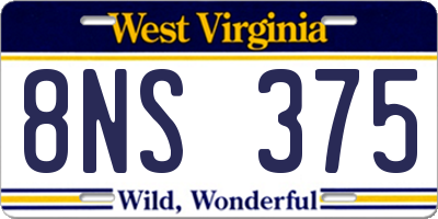 WV license plate 8NS375