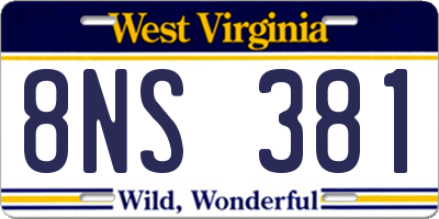 WV license plate 8NS381