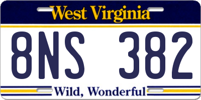 WV license plate 8NS382