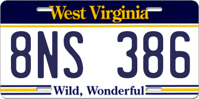 WV license plate 8NS386