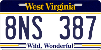 WV license plate 8NS387