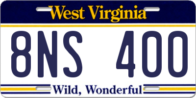 WV license plate 8NS400
