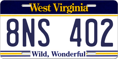 WV license plate 8NS402