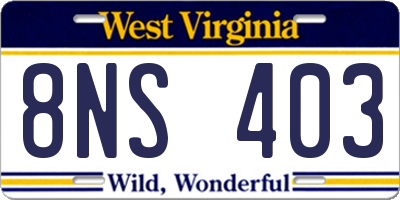 WV license plate 8NS403