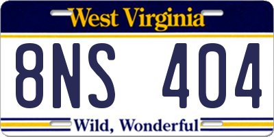 WV license plate 8NS404