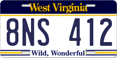 WV license plate 8NS412