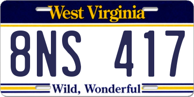 WV license plate 8NS417
