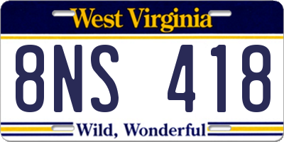 WV license plate 8NS418