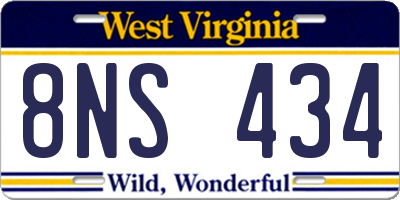 WV license plate 8NS434