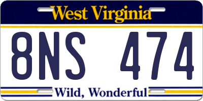 WV license plate 8NS474