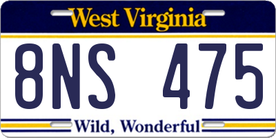 WV license plate 8NS475