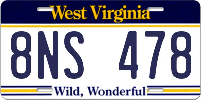WV license plate 8NS478
