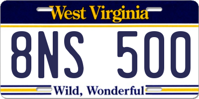 WV license plate 8NS500