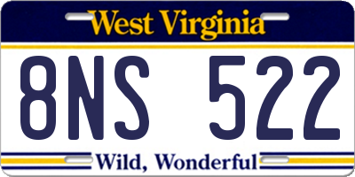 WV license plate 8NS522