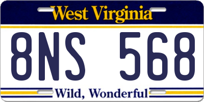 WV license plate 8NS568