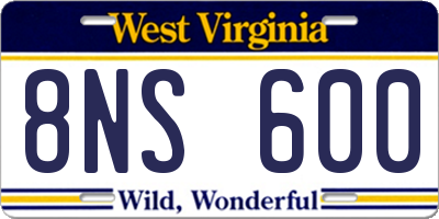 WV license plate 8NS600