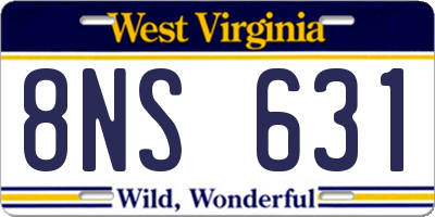 WV license plate 8NS631