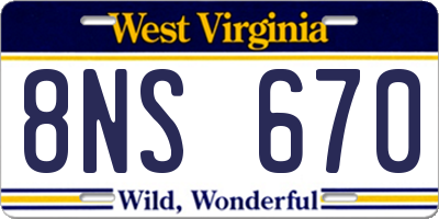 WV license plate 8NS670