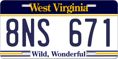 WV license plate 8NS671