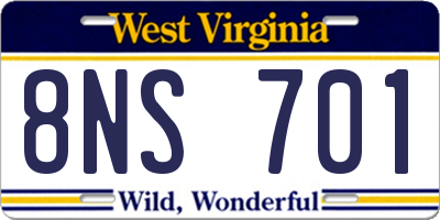 WV license plate 8NS701