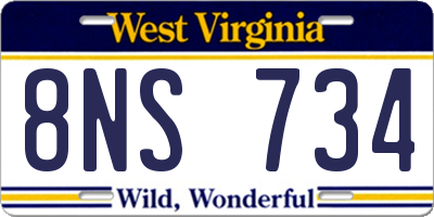 WV license plate 8NS734