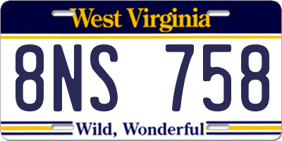 WV license plate 8NS758