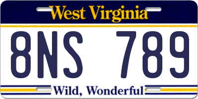WV license plate 8NS789