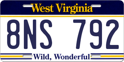WV license plate 8NS792