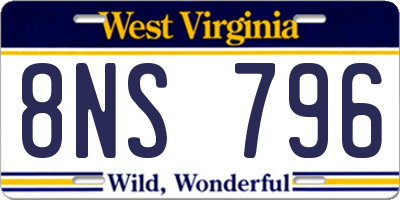 WV license plate 8NS796