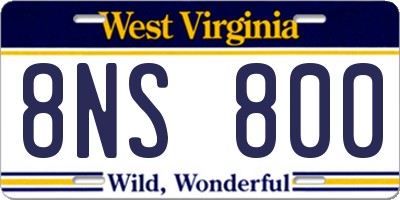 WV license plate 8NS800