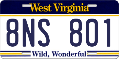 WV license plate 8NS801