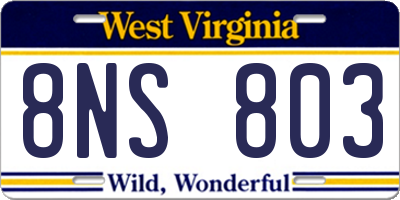 WV license plate 8NS803