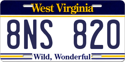 WV license plate 8NS820