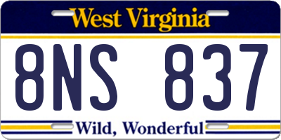 WV license plate 8NS837
