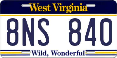 WV license plate 8NS840