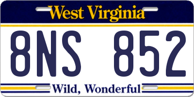 WV license plate 8NS852