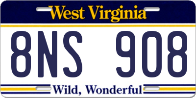 WV license plate 8NS908