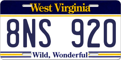 WV license plate 8NS920