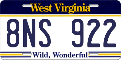 WV license plate 8NS922