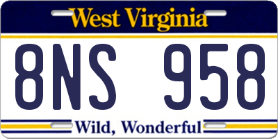 WV license plate 8NS958